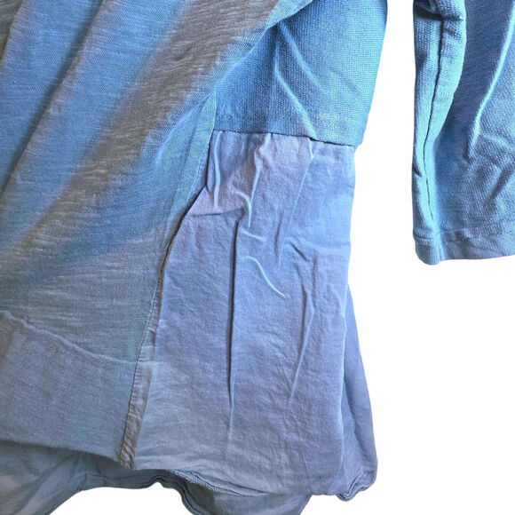 Sundance Mix Media Blouse 3/4 Sleeve Peplem Sz Large Blue Faux Button Back - Picture 7 of 12